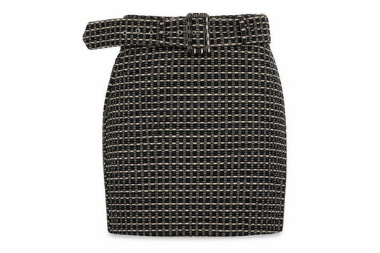 Select Womens Black Geometric Polyester Straight & Pencil Skirt Size 8 Zip - Belt Inlcuded