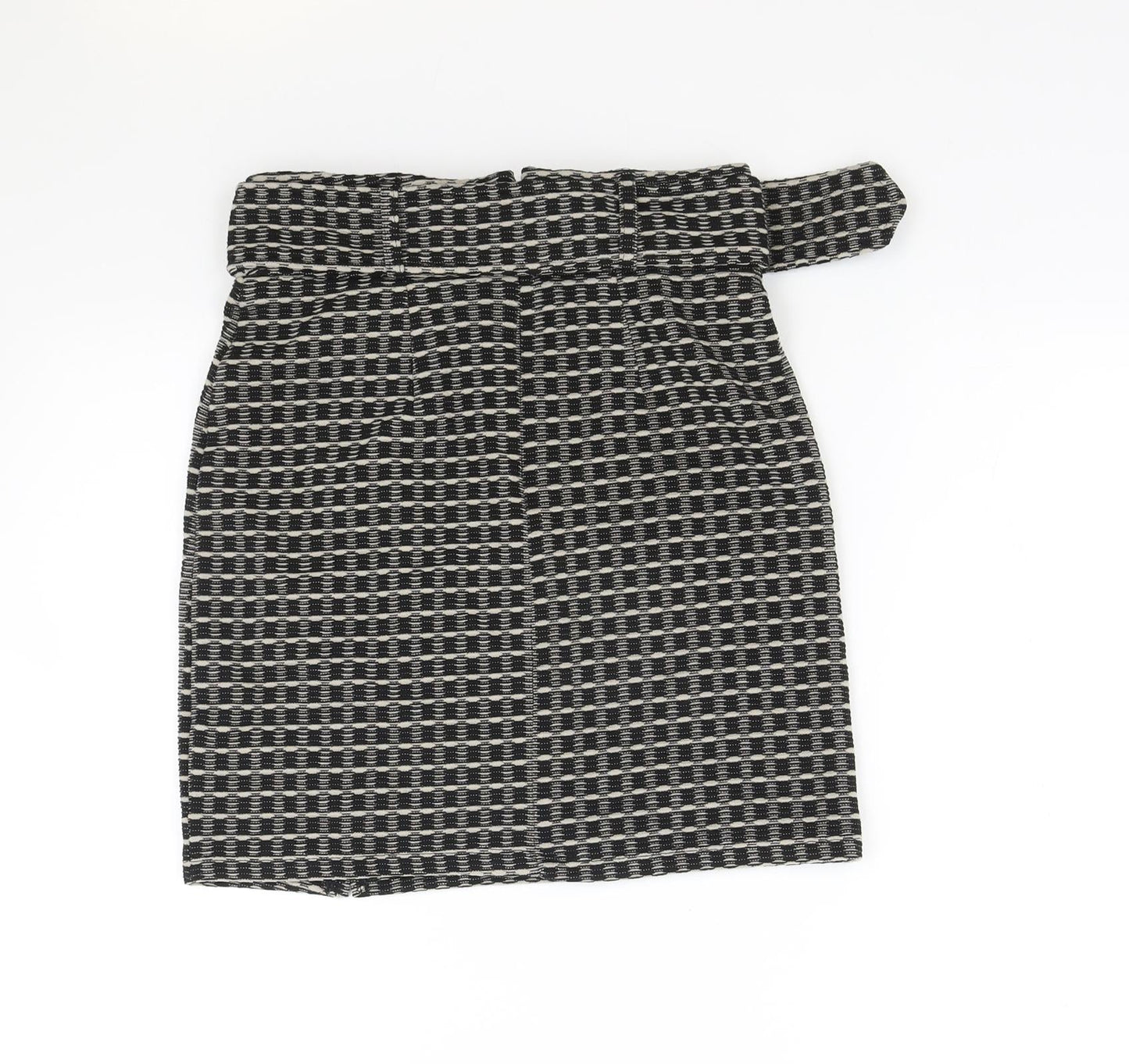 Select Womens Black Geometric Polyester Straight & Pencil Skirt Size 8 Zip - Belt Inlcuded