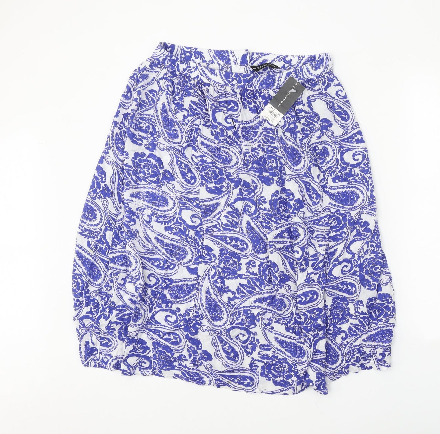 Dorothy Perkins Womens White Paisley Viscose Swing Skirt Size 10 Zip