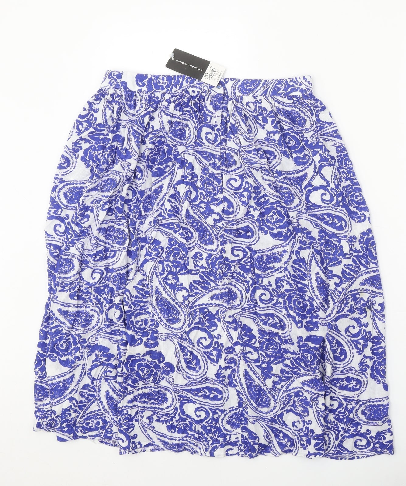 Dorothy Perkins Womens White Paisley Viscose Swing Skirt Size 10 Zip