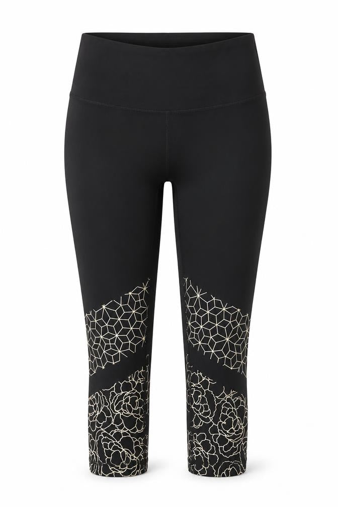 RBX Womens Black Geometric Polyester Cropped Leggings Size XS Regular Pullover