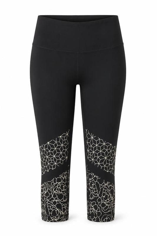 RBX Womens Black Geometric Polyester Cropped Leggings Size XS Regular Pullover