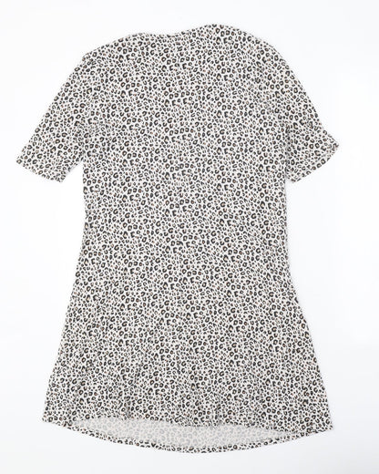 Marks & Spencer Womens Beige Animal Print Viscose Shift Size 10 Round Neck Pullover - Leopard print