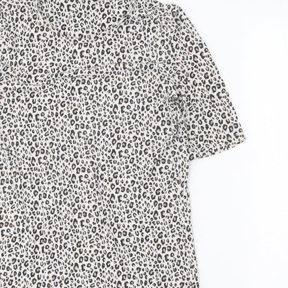 Marks & Spencer Womens Beige Animal Print Viscose Shift Size 10 Round Neck Pullover - Leopard print