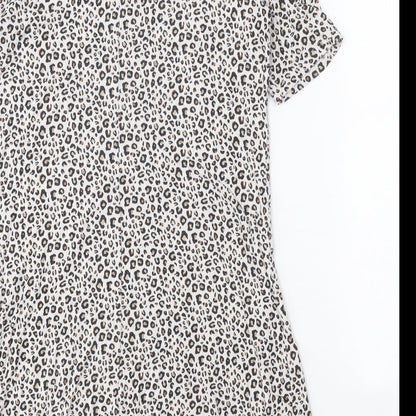 Marks & Spencer Womens Beige Animal Print Viscose Shift Size 10 Round Neck Pullover - Leopard print