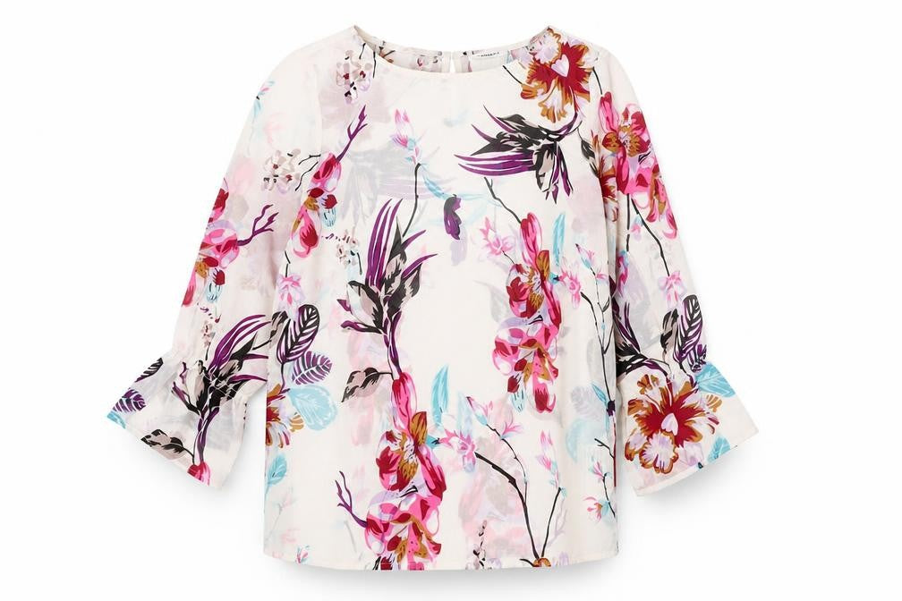 Damart Womens Beige Floral Polyester Basic Blouse Size 10 Boat Neck