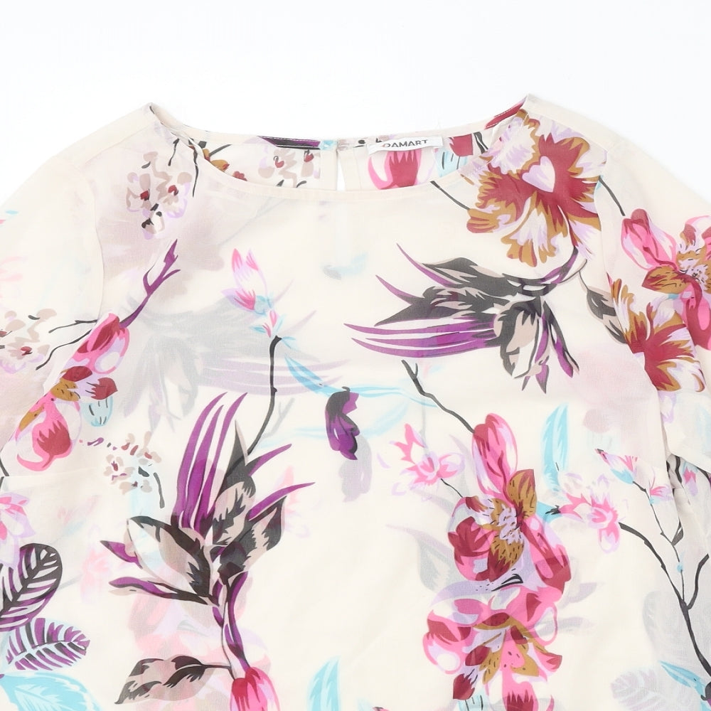 Damart Womens Beige Floral Polyester Basic Blouse Size 10 Boat Neck