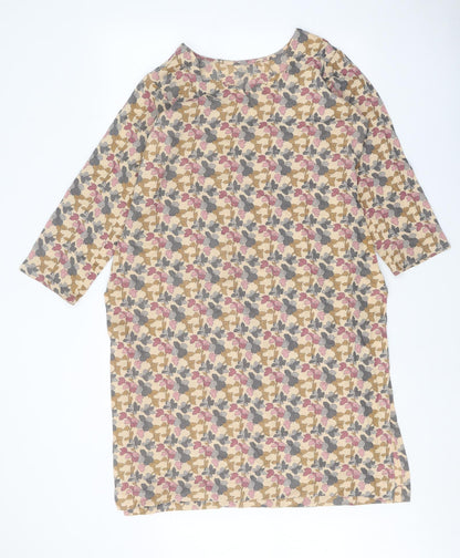 Womens Beige Geometric Polyester Shift One Size Round Neck Pullover