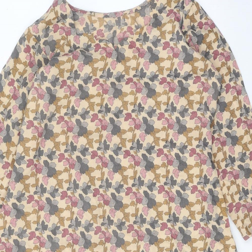 Preworn Womens Beige Geometric Polyester Shift One Size Round Neck Pullover