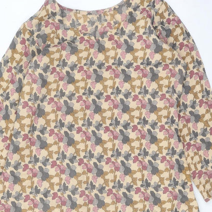 Womens Beige Geometric Polyester Shift One Size Round Neck Pullover