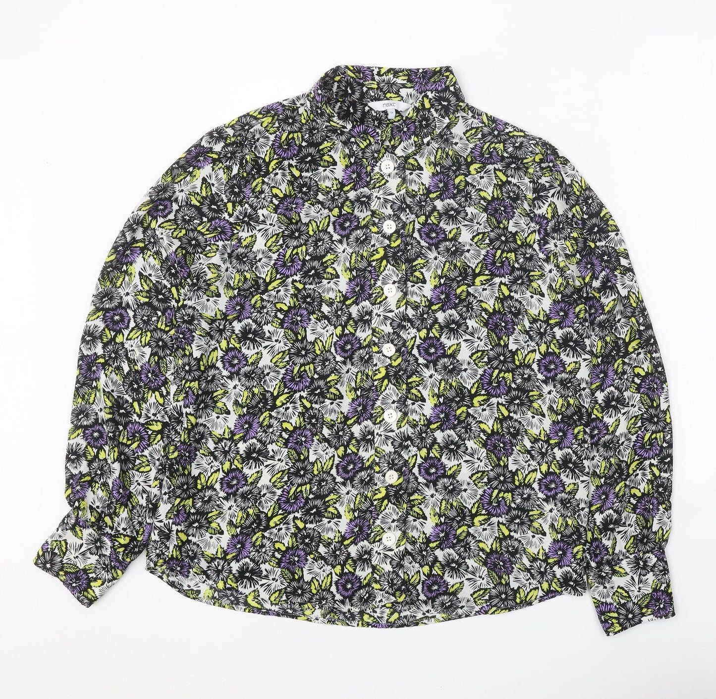 NEXT Womens Beige Floral Polyester Basic Button-Up Size 14 Collared