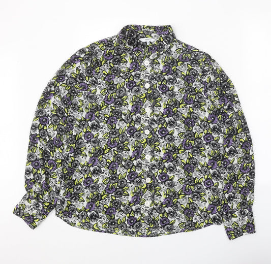 NEXT Womens Beige Floral Polyester Basic Button-Up Size 14 Collared