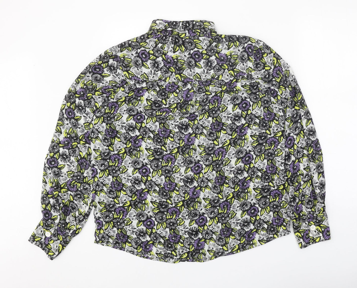 NEXT Womens Beige Floral Polyester Basic Button-Up Size 14 Collared