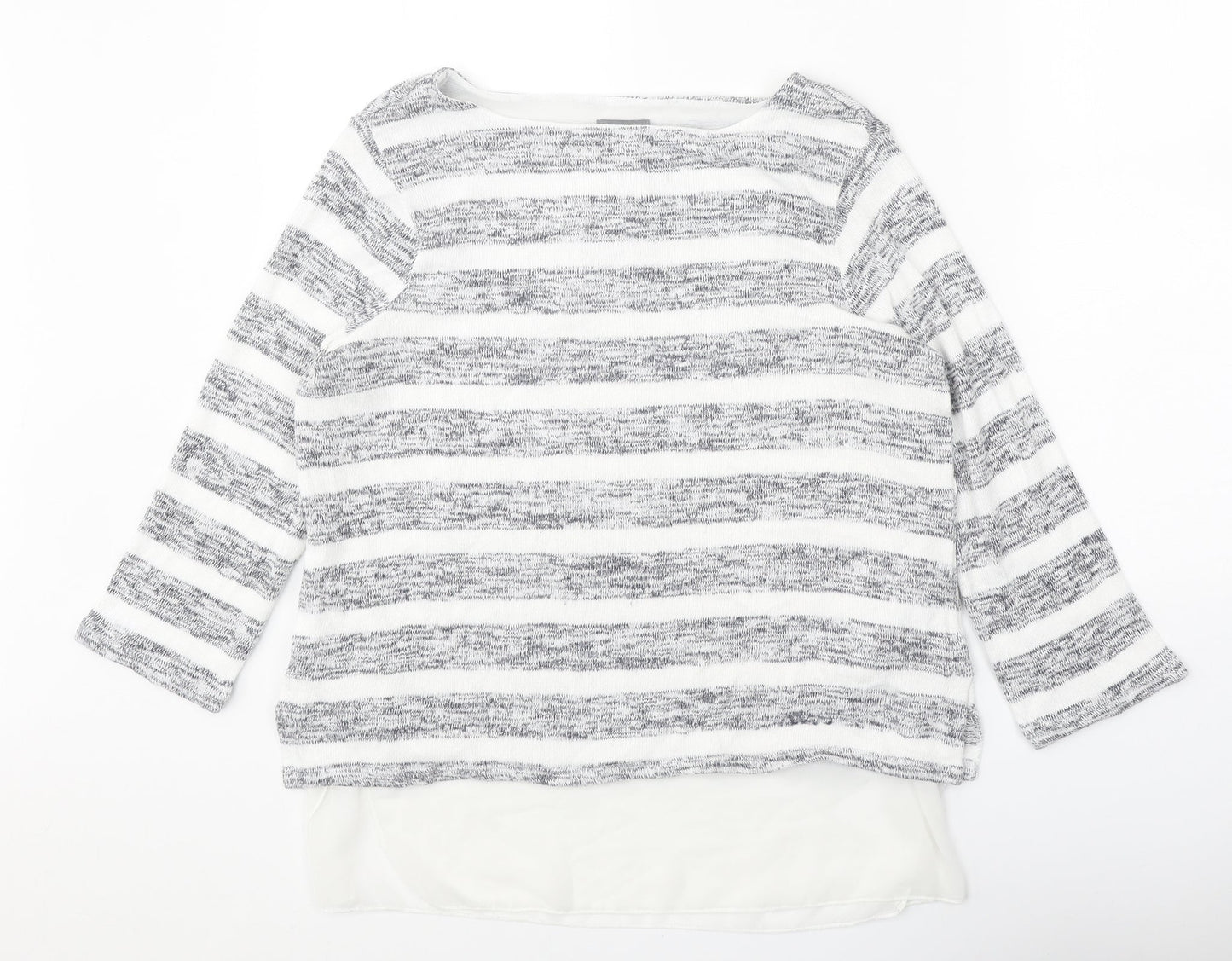 Phase Eight Womens White Boat Neck Striped Viscose Pullover Jumper Size 10 - Chiffon Hem