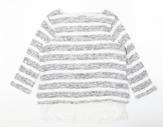 Phase Eight Womens White Boat Neck Striped Viscose Pullover Jumper Size 10 - Chiffon Hem