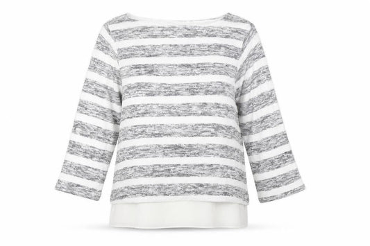 Phase Eight Womens White Boat Neck Striped Viscose Pullover Jumper Size 10 - Chiffon Hem