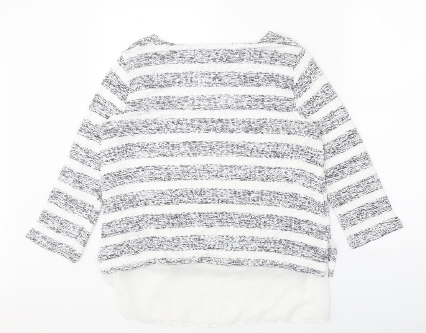 Phase Eight Womens White Boat Neck Striped Viscose Pullover Jumper Size 10 - Chiffon Hem
