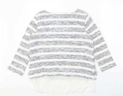 Phase Eight Womens White Boat Neck Striped Viscose Pullover Jumper Size 10 - Chiffon Hem