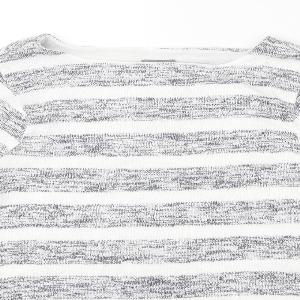 Phase Eight Womens White Boat Neck Striped Viscose Pullover Jumper Size 10 - Chiffon Hem