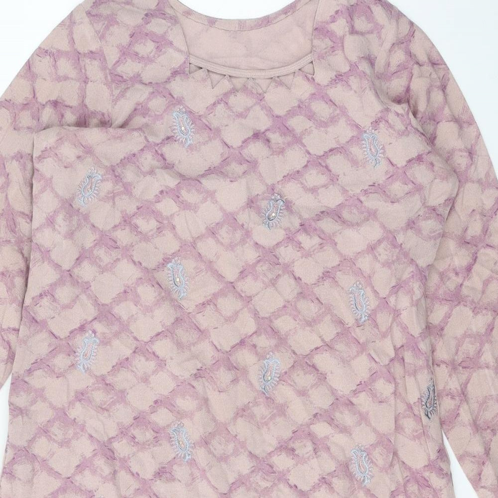 Preworn Womens Pink Geometric Polyester Shift One Size Square Neck Pullover
