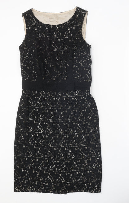 Womens Black Cotton Shift One Size Round Neck Zip