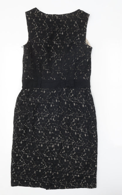Womens Black Cotton Shift One Size Round Neck Zip