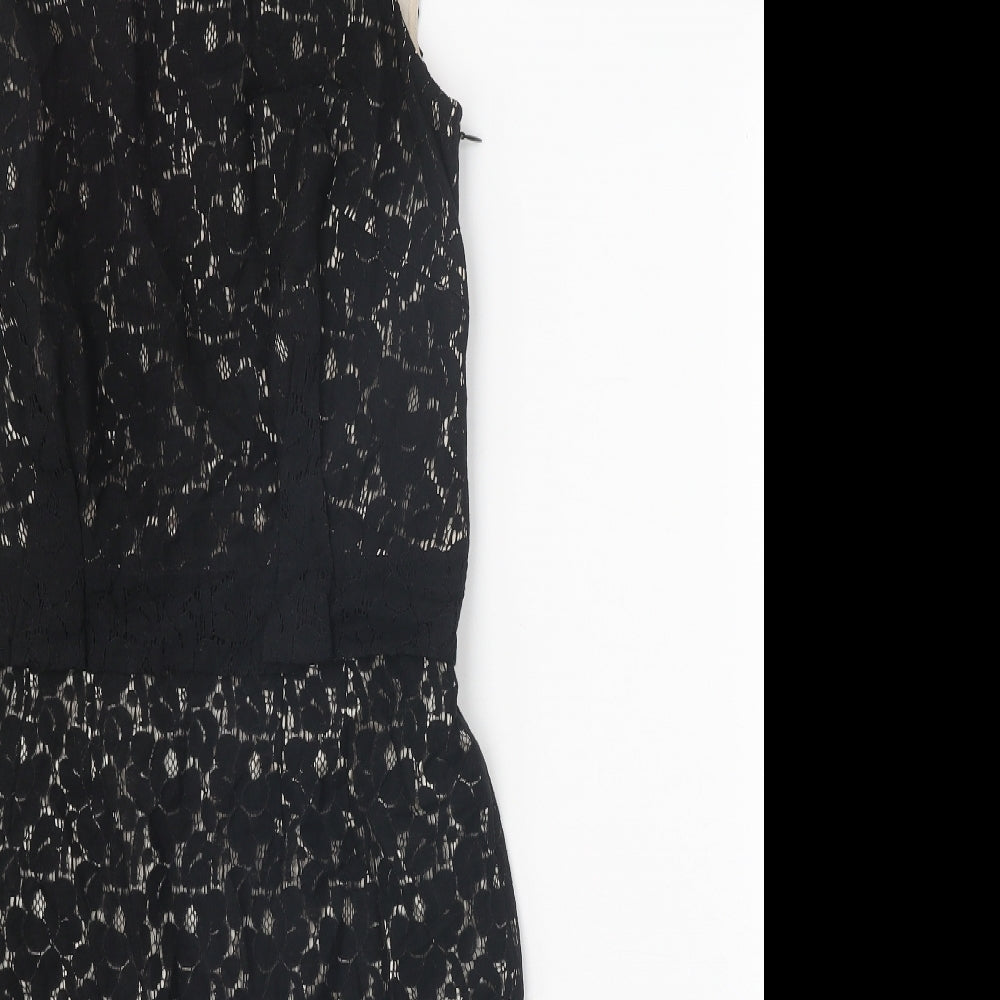 Preworn Womens Black Cotton Shift One Size Round Neck Zip
