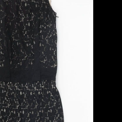 Womens Black Cotton Shift One Size Round Neck Zip