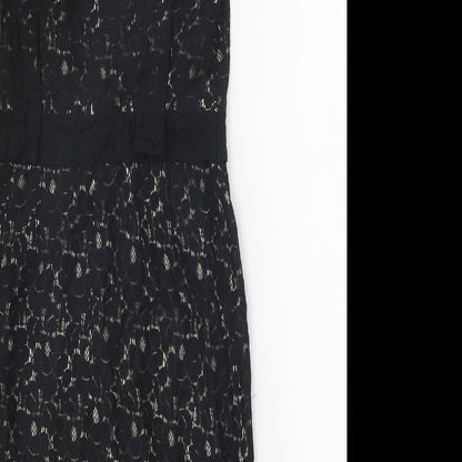 Womens Black Cotton Shift One Size Round Neck Zip