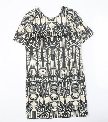 Womens Beige Geometric Polyester A-Line One Size Round Neck Zip