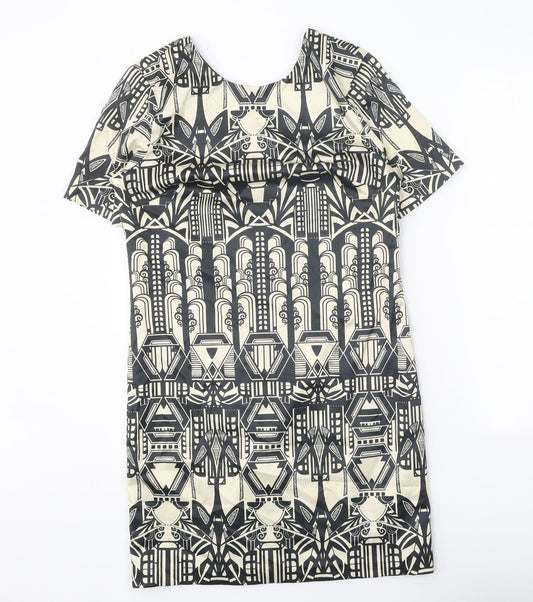Preworn Womens Beige Geometric Polyester A-Line One Size Round Neck Zip