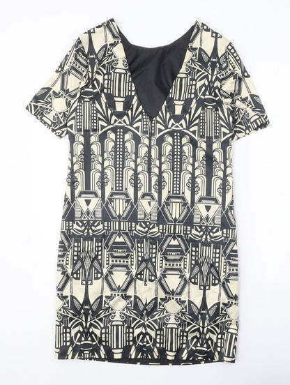 Womens Beige Geometric Polyester A-Line One Size Round Neck Zip