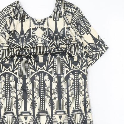 Womens Beige Geometric Polyester A-Line One Size Round Neck Zip