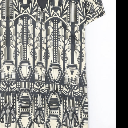 Womens Beige Geometric Polyester A-Line One Size Round Neck Zip