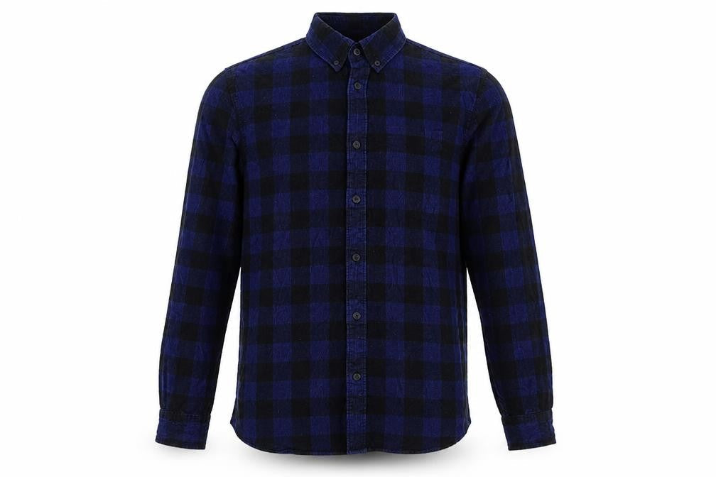 Marks & Spencer Mens Blue Check Cotton Button-Up Size S Collared Button