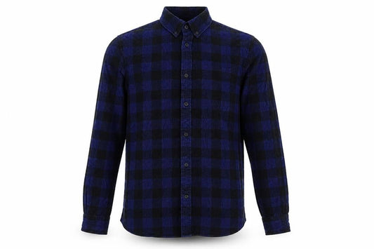 Marks & Spencer Mens Blue Check Cotton Button-Up Size S Collared Button