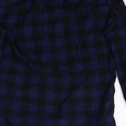 Marks & Spencer Mens Blue Check Cotton Button-Up Size S Collared Button