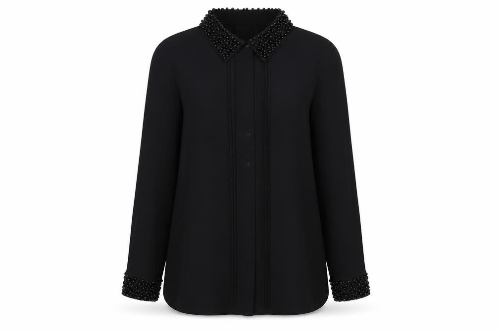 Wallis Womens Black Polyester Basic Button-Up Size 8 Collared - Embellished Neckline