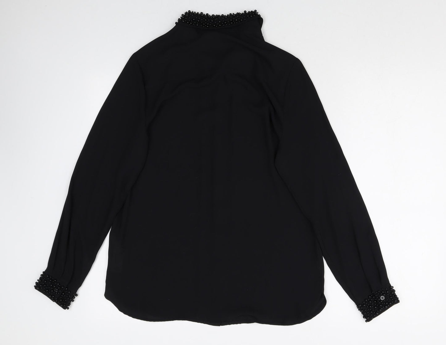 Wallis Womens Black Polyester Basic Button-Up Size 8 Collared - Embellished Neckline