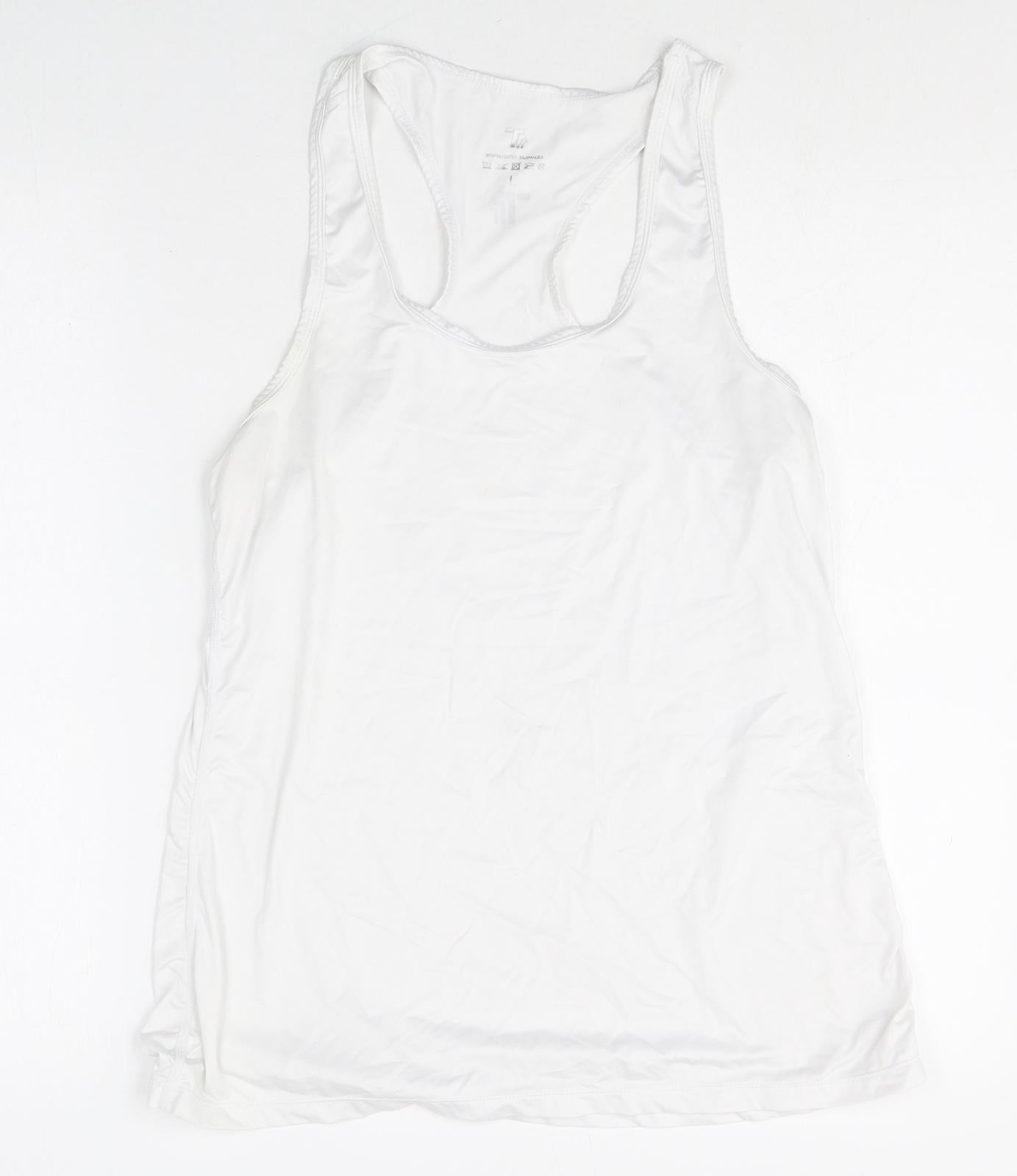 Preworn Womens White Polyester Basic Tank Size L Scoop Neck Pullover - Racerback