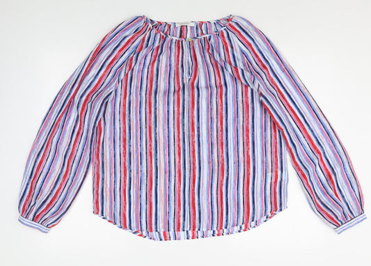 Classic Womens Multicoloured Striped Polyester Basic Blouse Size 12 Boat Neck