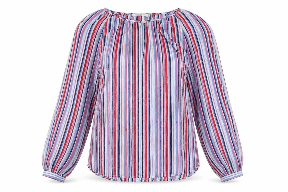 Classic Womens Multicoloured Striped Polyester Basic Blouse Size 12 Boat Neck