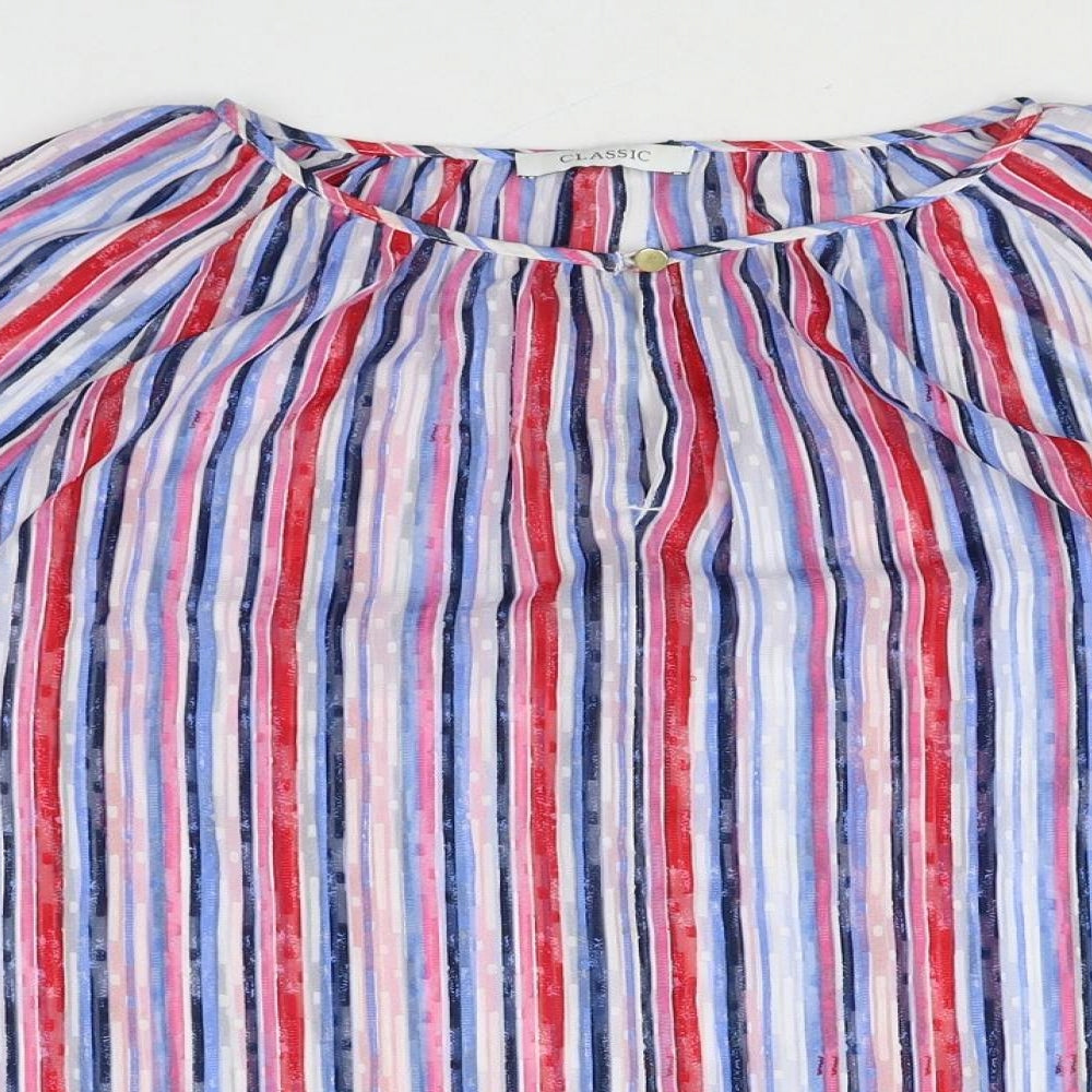 Classic Womens Multicoloured Striped Polyester Basic Blouse Size 12 Boat Neck