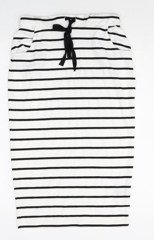 ODEL Womens White Striped Polyester Straight & Pencil Skirt Size 8 Drawstring