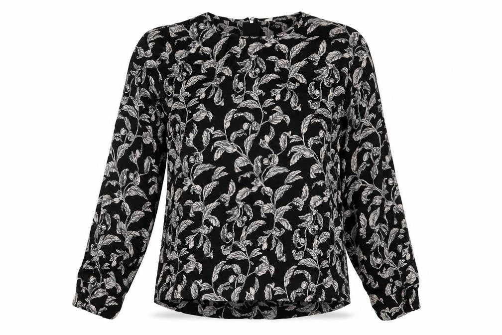 Autograph Womens Black Geometric Viscose Basic Blouse Size 8 Round Neck