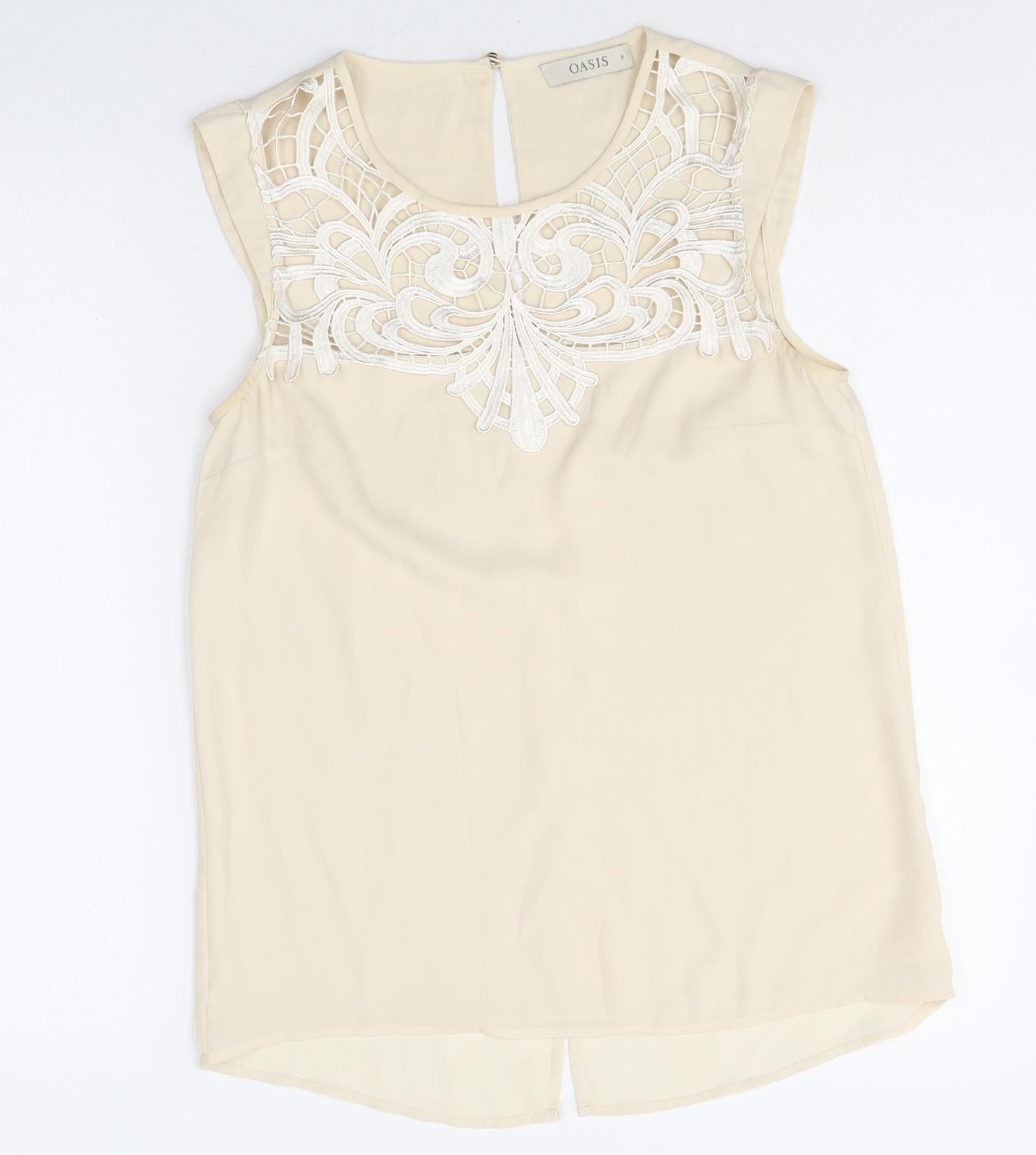 Oasis Womens Ivory Polyester Basic Blouse Size 8 Scoop Neck