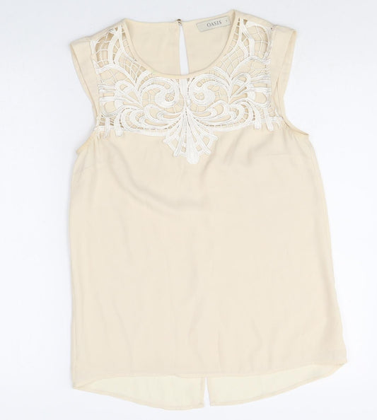 Oasis Womens Ivory Polyester Basic Blouse Size 8 Scoop Neck