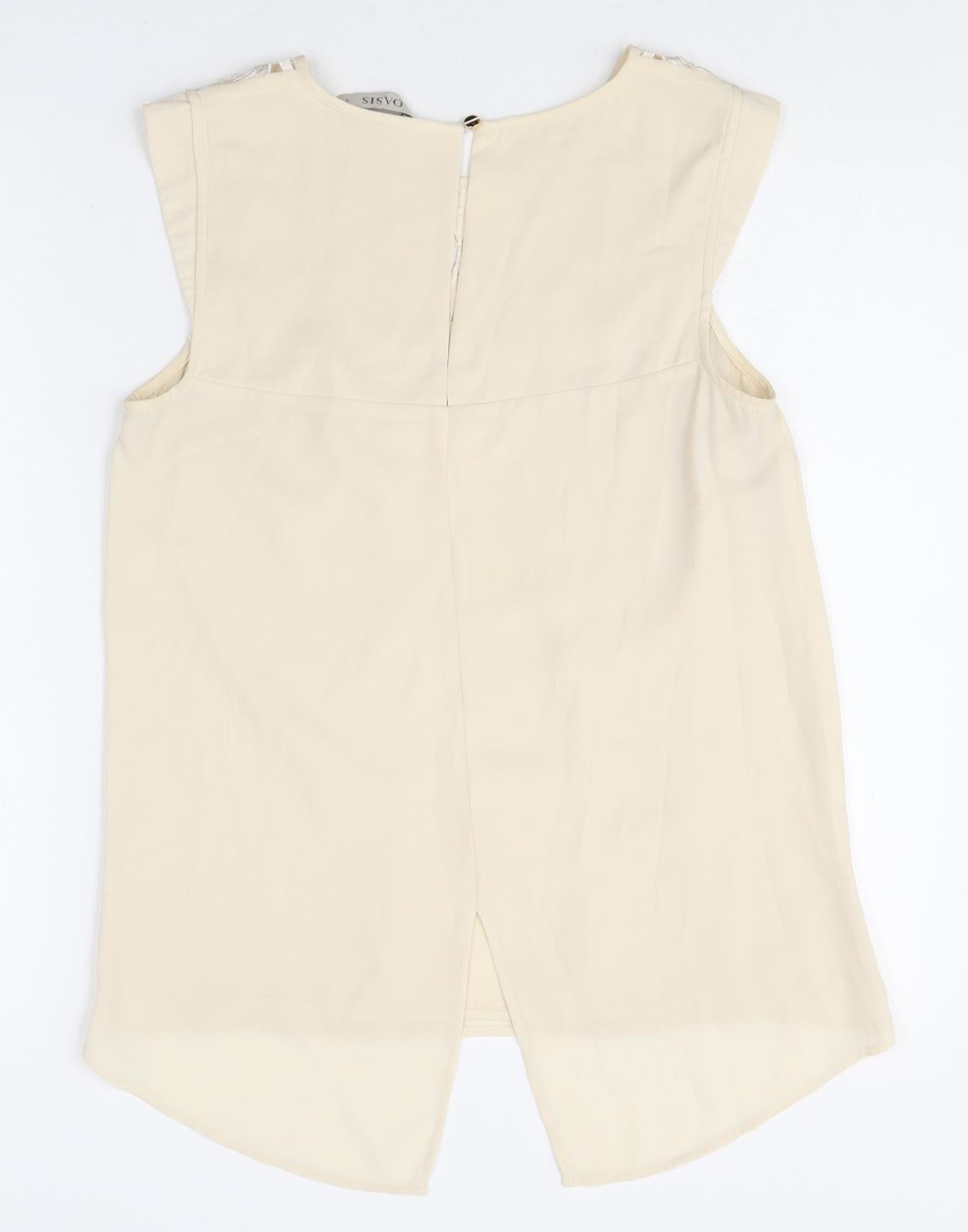 Oasis Womens Ivory Polyester Basic Blouse Size 8 Scoop Neck