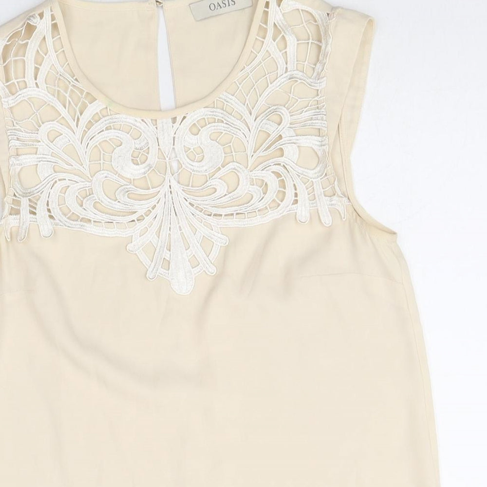 Oasis Womens Ivory Polyester Basic Blouse Size 8 Scoop Neck