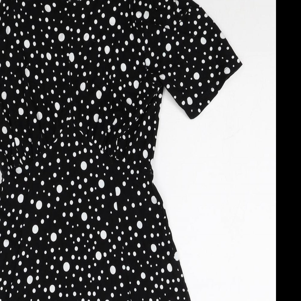 ASOS Womens Black Polka Dot Viscose A-Line Size 8 Round Neck Pullover